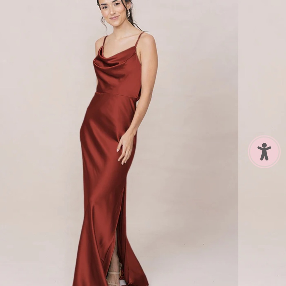 Revelry Satin Nadia Dress in Terracotta Rust